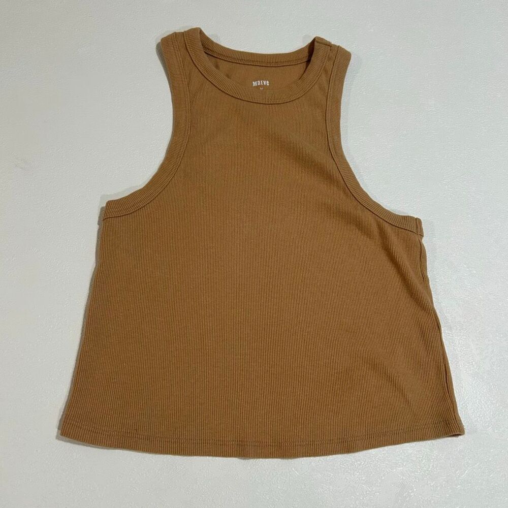 Maeve by Anthropologie Ribbed Tan Sleeveless Tank Top Size Medium